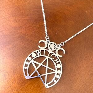Triple Moon Pentacle Witch Pendant Necklace Wiccan Pagan Jewelry